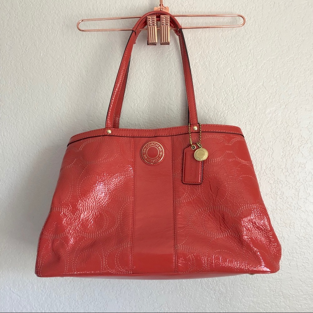 Coach Patent Leather Stitched Framed Carryall
